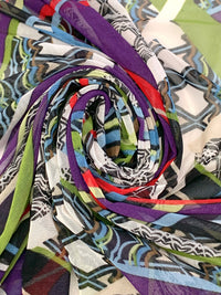 Imperial Purple/Red/Black/Multi Nylon/Lycra Large Abstract Print Mesh Knit - Imported From France - 50W