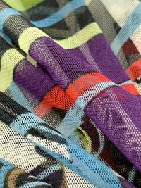 Imperial Purple/Red/Black/Multi Nylon/Lycra Large Abstract Print Mesh Knit - Imported From France - 50W