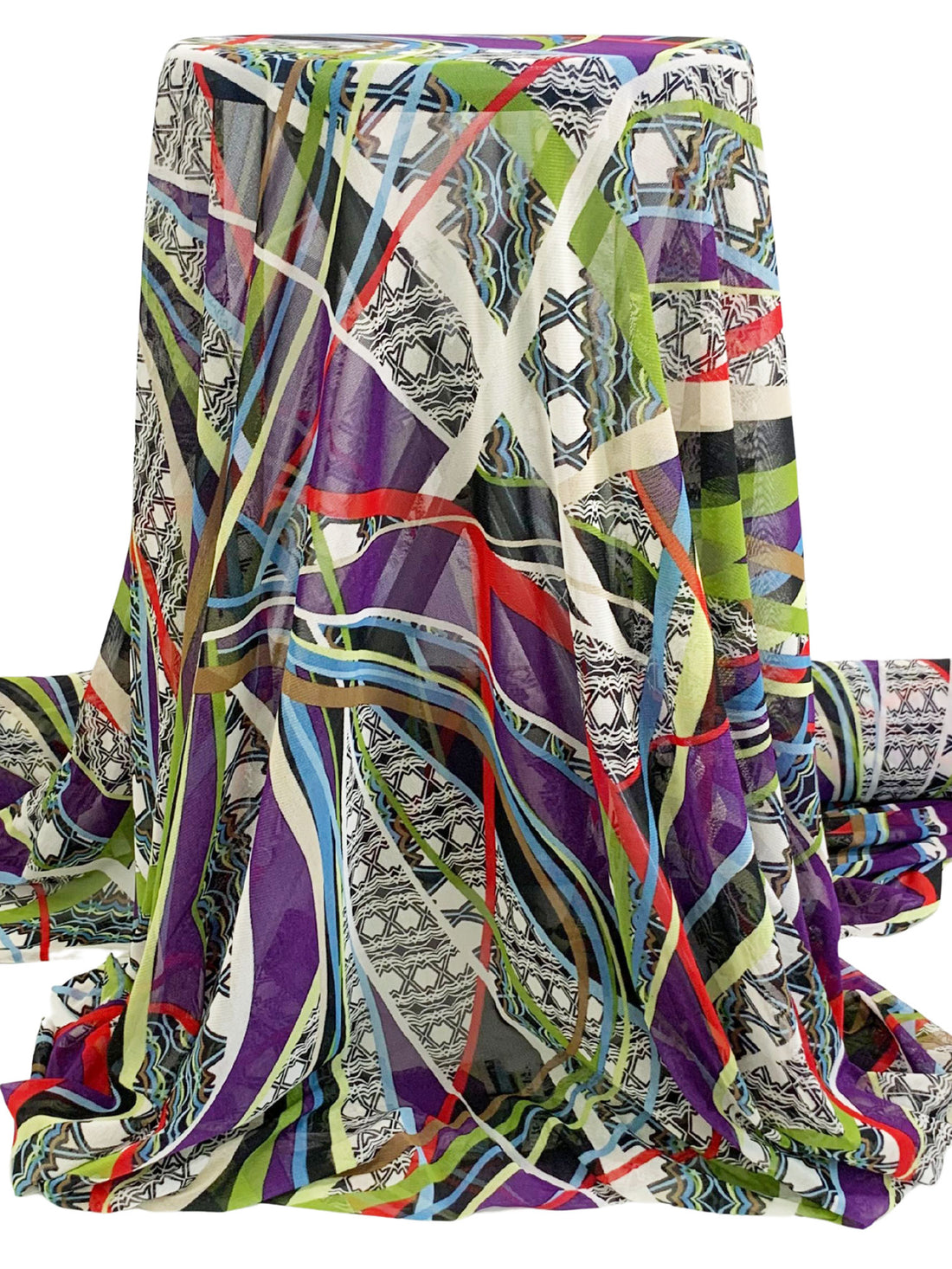 Imperial Purple/Red/Black/Multi Nylon/Lycra Large Abstract Print Mesh Knit - Imported From France - 50W