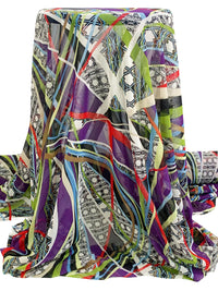 Imperial Purple/Red/Black/Multi Nylon/Lycra Large Abstract Print Mesh Knit - Imported From France - 50W