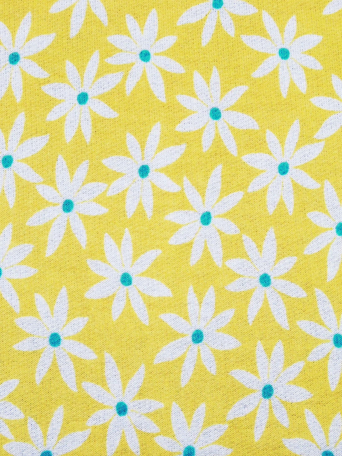 Lemon Yellow/Teal/White Polyester/Rayon/Lycra Daisy Print French Terry Knit - 59W