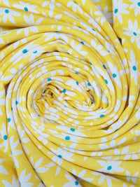 Lemon Yellow/Teal/White Polyester/Rayon/Lycra Daisy Print French Terry Knit - 59W