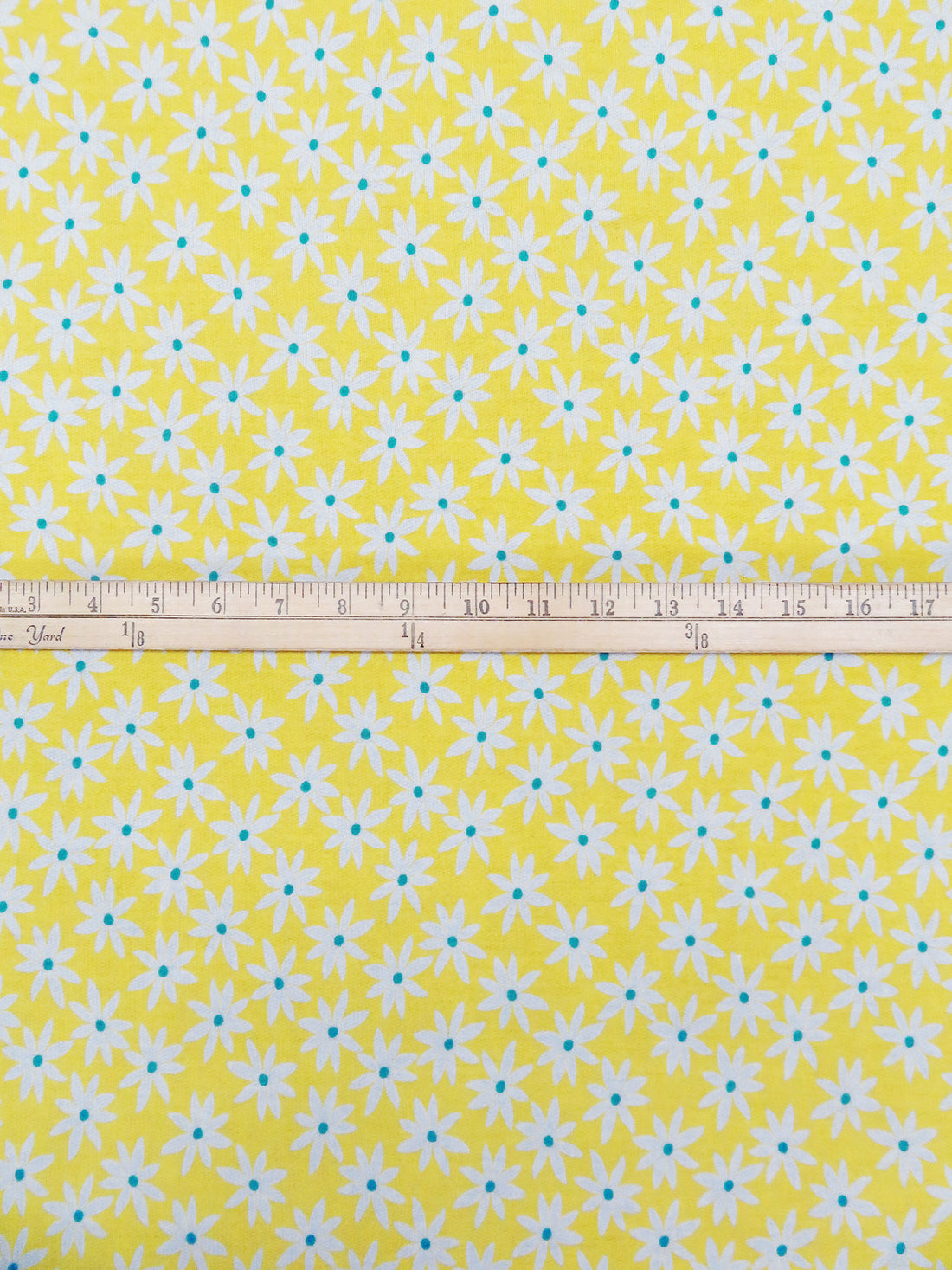 Lemon Yellow/Teal/White Polyester/Rayon/Lycra Daisy Print French Terry Knit - 59W