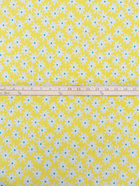 Lemon Yellow/Teal/White Polyester/Rayon/Lycra Daisy Print French Terry Knit - 59W