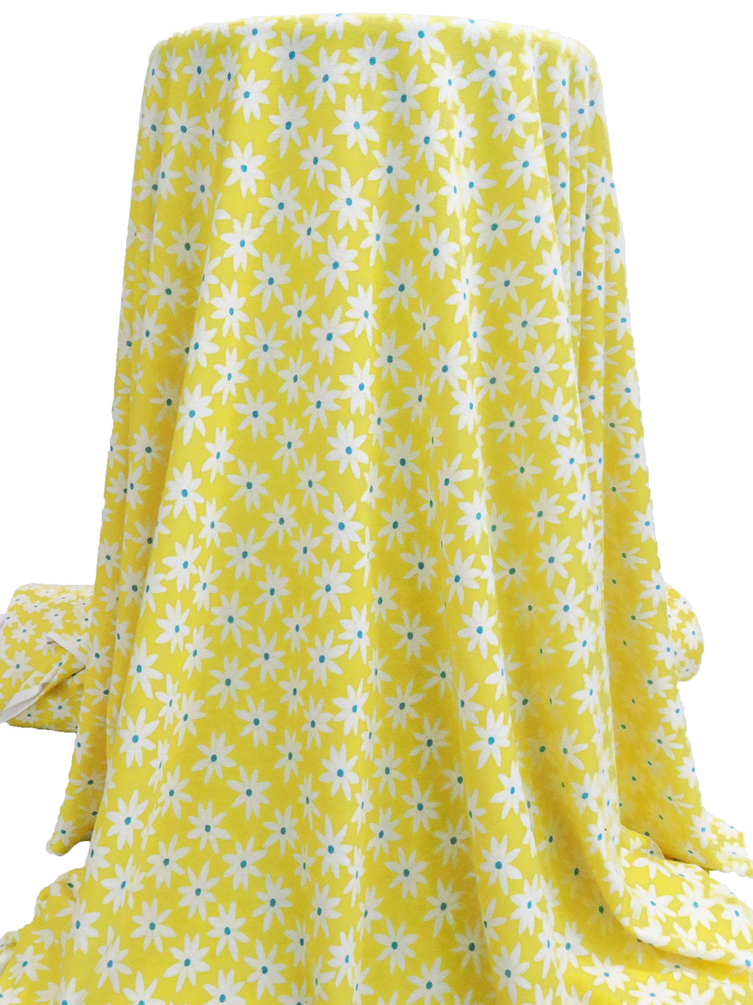 Lemon Yellow/Teal/White Polyester/Rayon/Lycra Daisy Print French Terry Knit - 59W