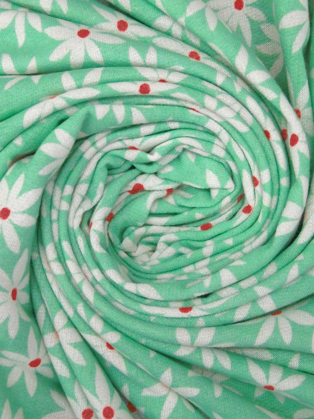 Eucalyptus/Muted Vermilion/White Polyester/Rayon/Lycra Daisy Print French Terry Knit - 59W