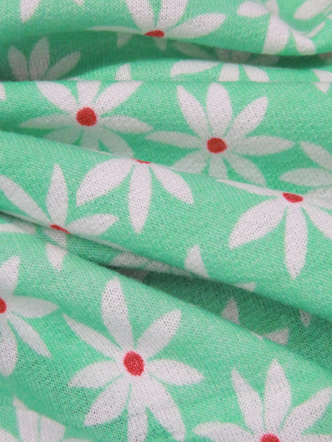 Eucalyptus/Muted Vermilion/White Polyester/Rayon/Lycra Daisy Print French Terry Knit - 59W