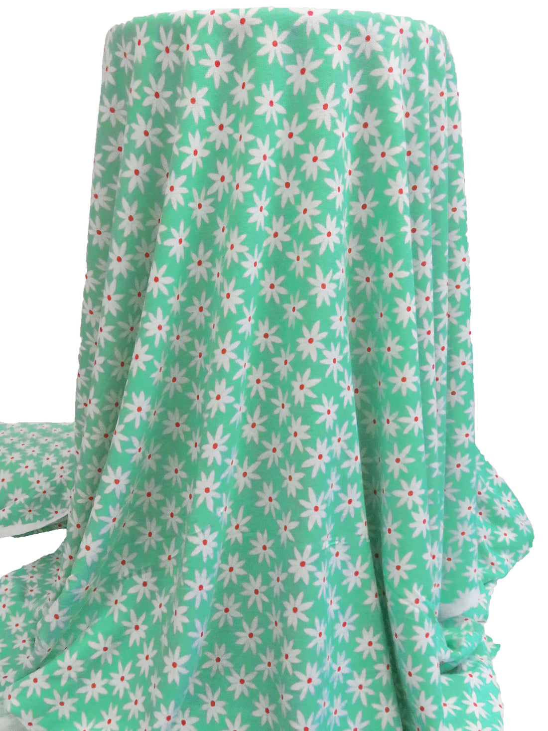 Eucalyptus/Muted Vermilion/White Polyester/Rayon/Lycra Daisy Print French Terry Knit - 59W