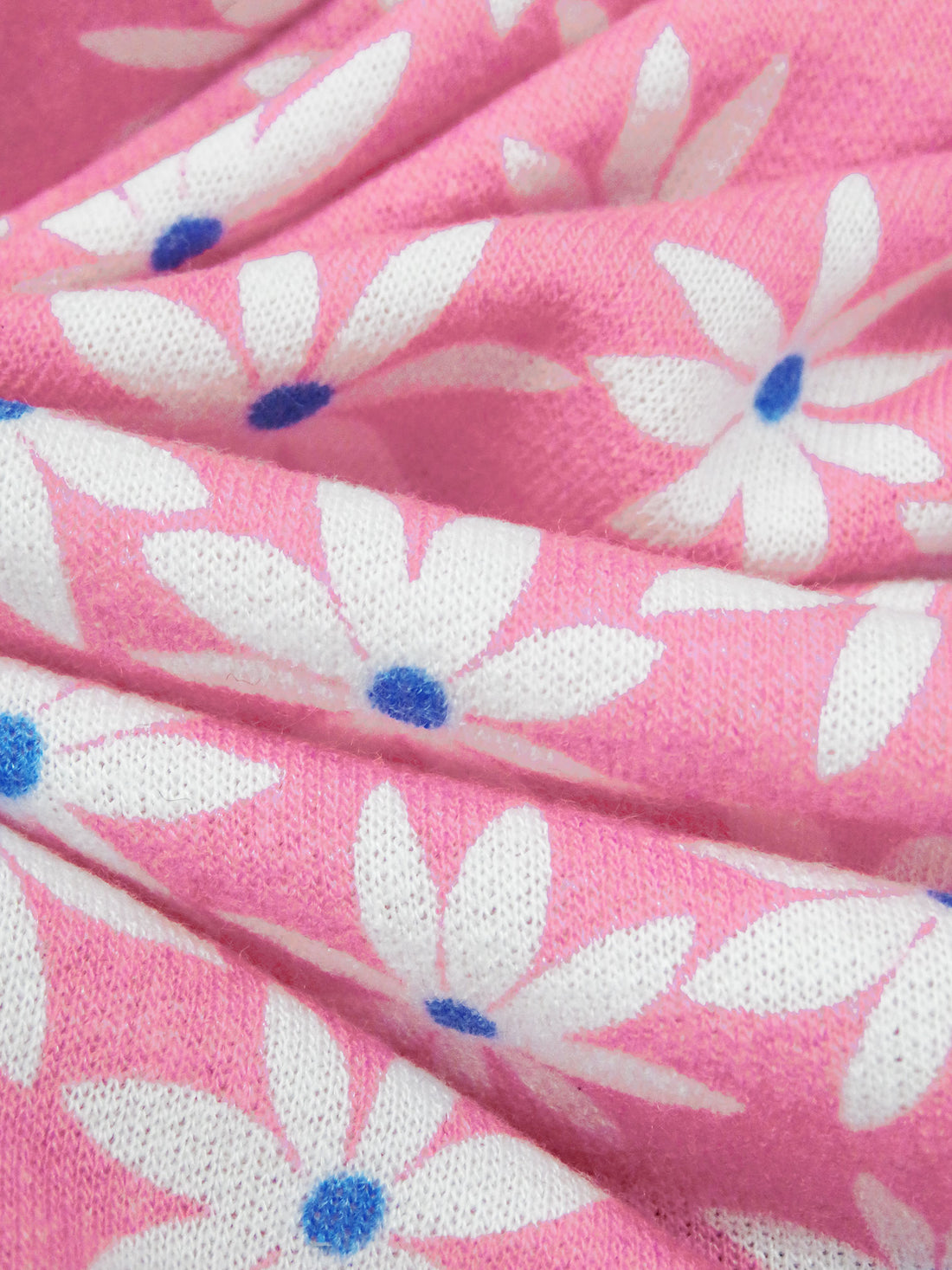 Pink Sherbet/Cyan Cobalt/White Polyester/Rayon/Lycra Daisy Print French Terry Knit - 59W