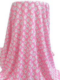 Pink Sherbet/Cyan Cobalt/White Polyester/Rayon/Lycra Daisy Print French Terry Knit - 59W