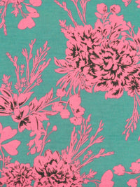 Light Sea Green/Highlighter Pink/Charcoal Gray Polyester/Rayon/Lycra Floral Cluster Print French Terry Knit - 58W