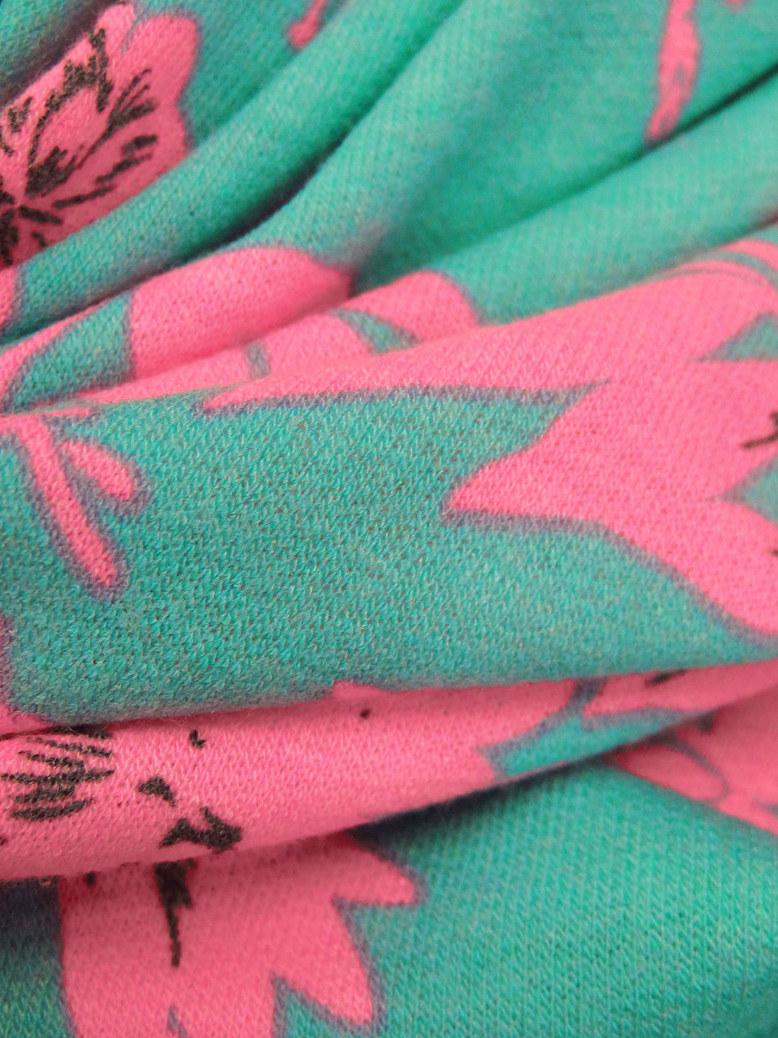 Light Sea Green/Highlighter Pink/Charcoal Gray Polyester/Rayon/Lycra Floral Cluster Print French Terry Knit - 58W