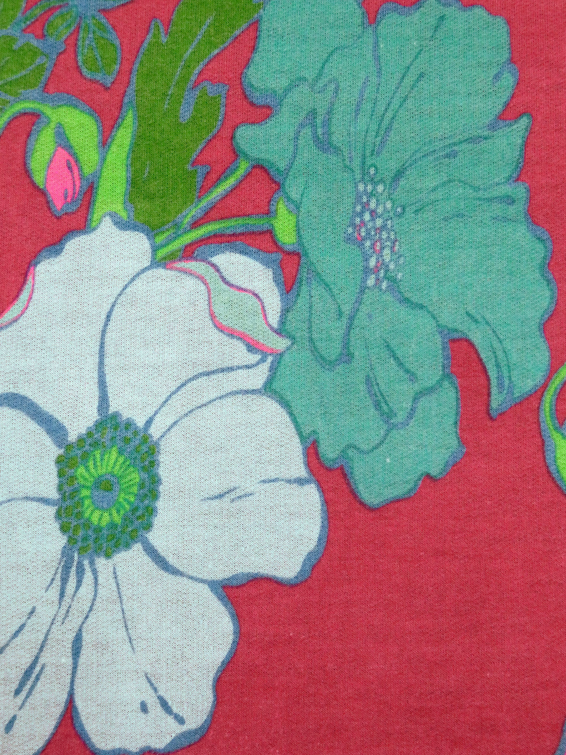 French Raspberry/Aqua Green/Pale Blue/Multi Polyester/Rayon/Lycra Large Floral Print French Terry Knit - 59W