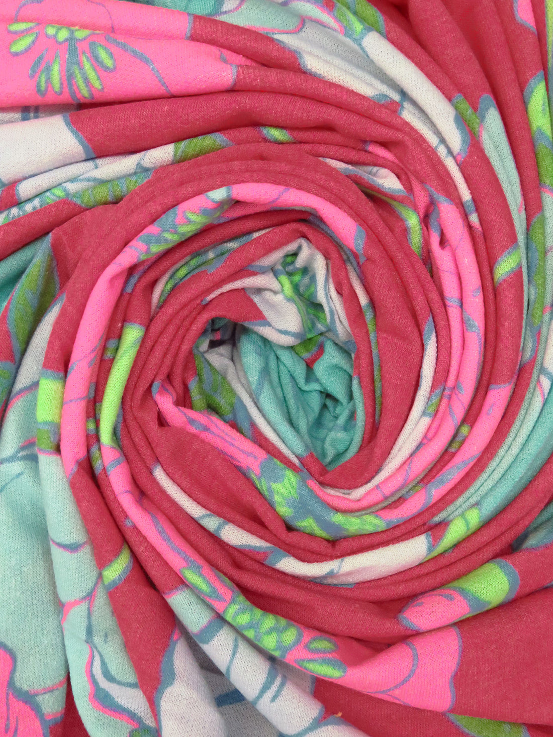 French Raspberry/Aqua Green/Pale Blue/Multi Polyester/Rayon/Lycra Large Floral Print French Terry Knit - 59W