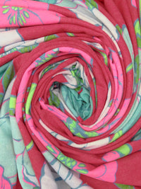 French Raspberry/Aqua Green/Pale Blue/Multi Polyester/Rayon/Lycra Large Floral Print French Terry Knit - 59W