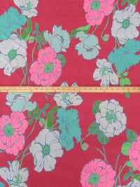 French Raspberry/Aqua Green/Pale Blue/Multi Polyester/Rayon/Lycra Large Floral Print French Terry Knit - 59W