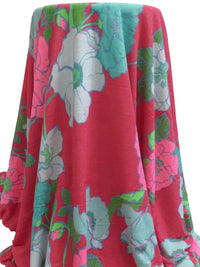 French Raspberry/Aqua Green/Pale Blue/Multi Polyester/Rayon/Lycra Large Floral Print French Terry Knit - 59W