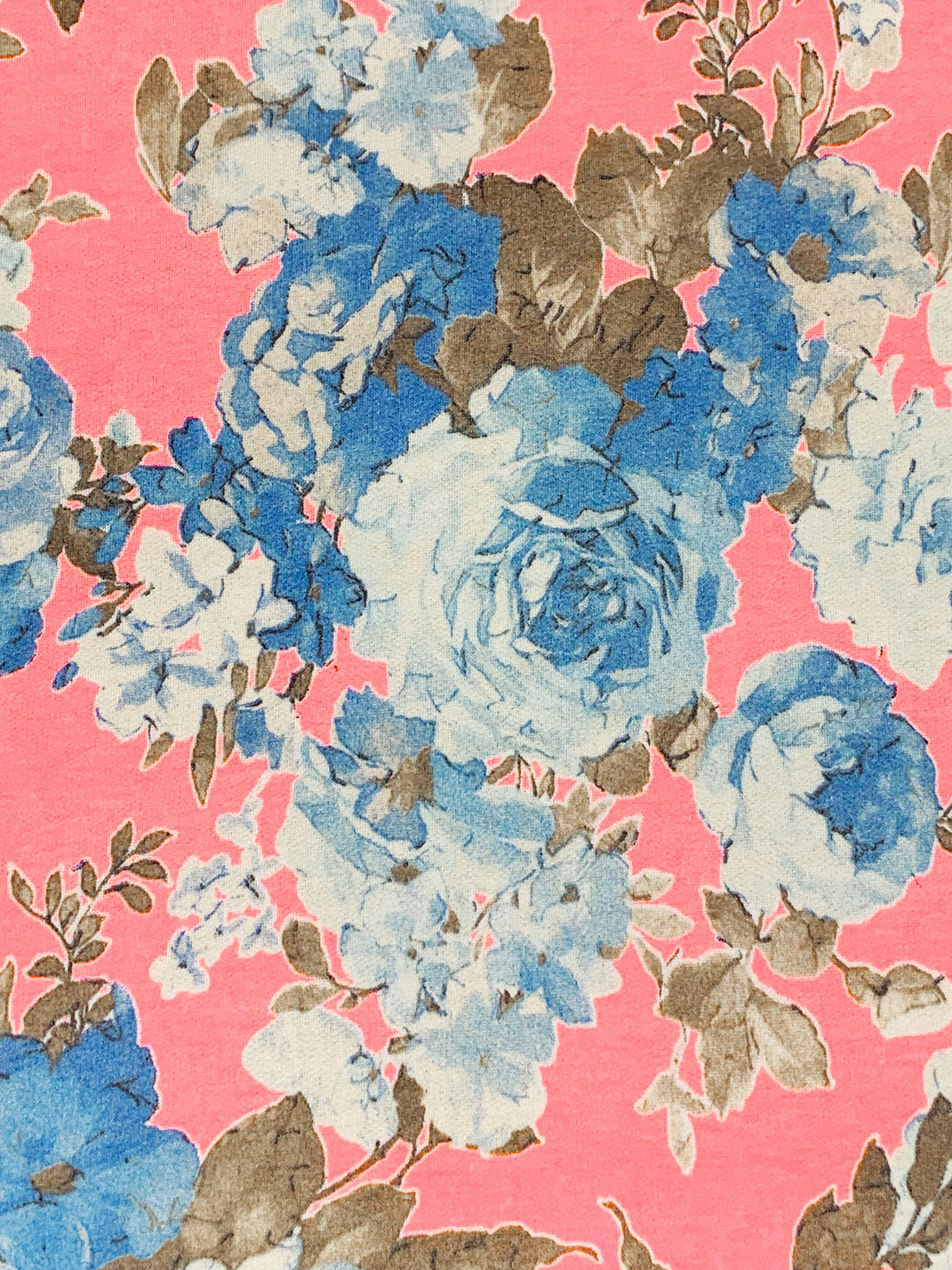 Highlighter Pink/Cyan Azure Blue/Coffee/Multi Polyester/Rayon/Lycra Floral Print French Terry Knit - 60W