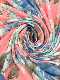 Highlighter Pink/Cyan Azure Blue/Coffee/Multi Polyester/Rayon/Lycra Floral Print French Terry Knit - 60W