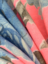 Highlighter Pink/Cyan Azure Blue/Coffee/Multi Polyester/Rayon/Lycra Floral Print French Terry Knit - 60W