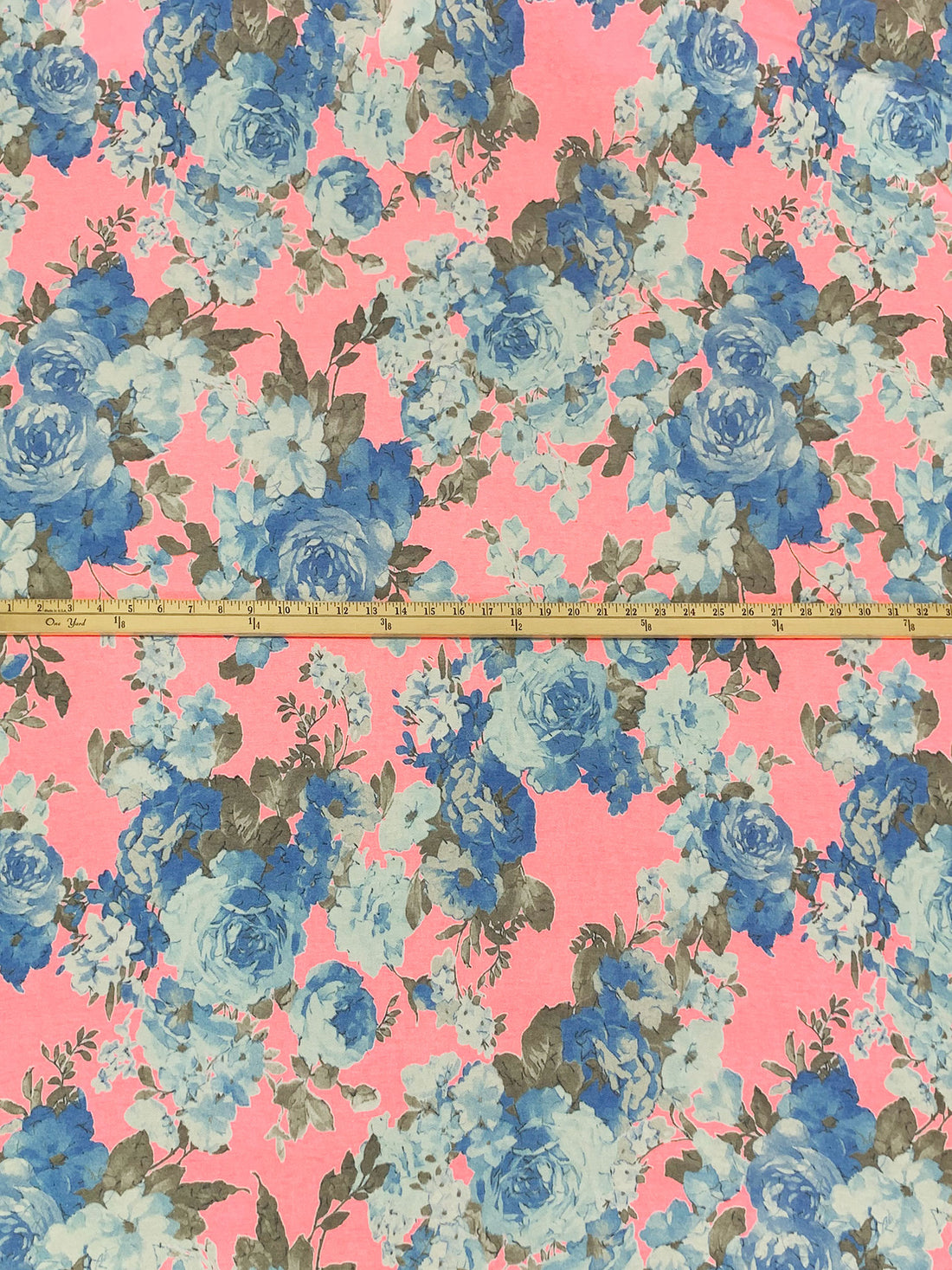 Highlighter Pink/Cyan Azure Blue/Coffee/Multi Polyester/Rayon/Lycra Floral Print French Terry Knit - 60W