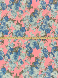 Highlighter Pink/Cyan Azure Blue/Coffee/Multi Polyester/Rayon/Lycra Floral Print French Terry Knit - 60W