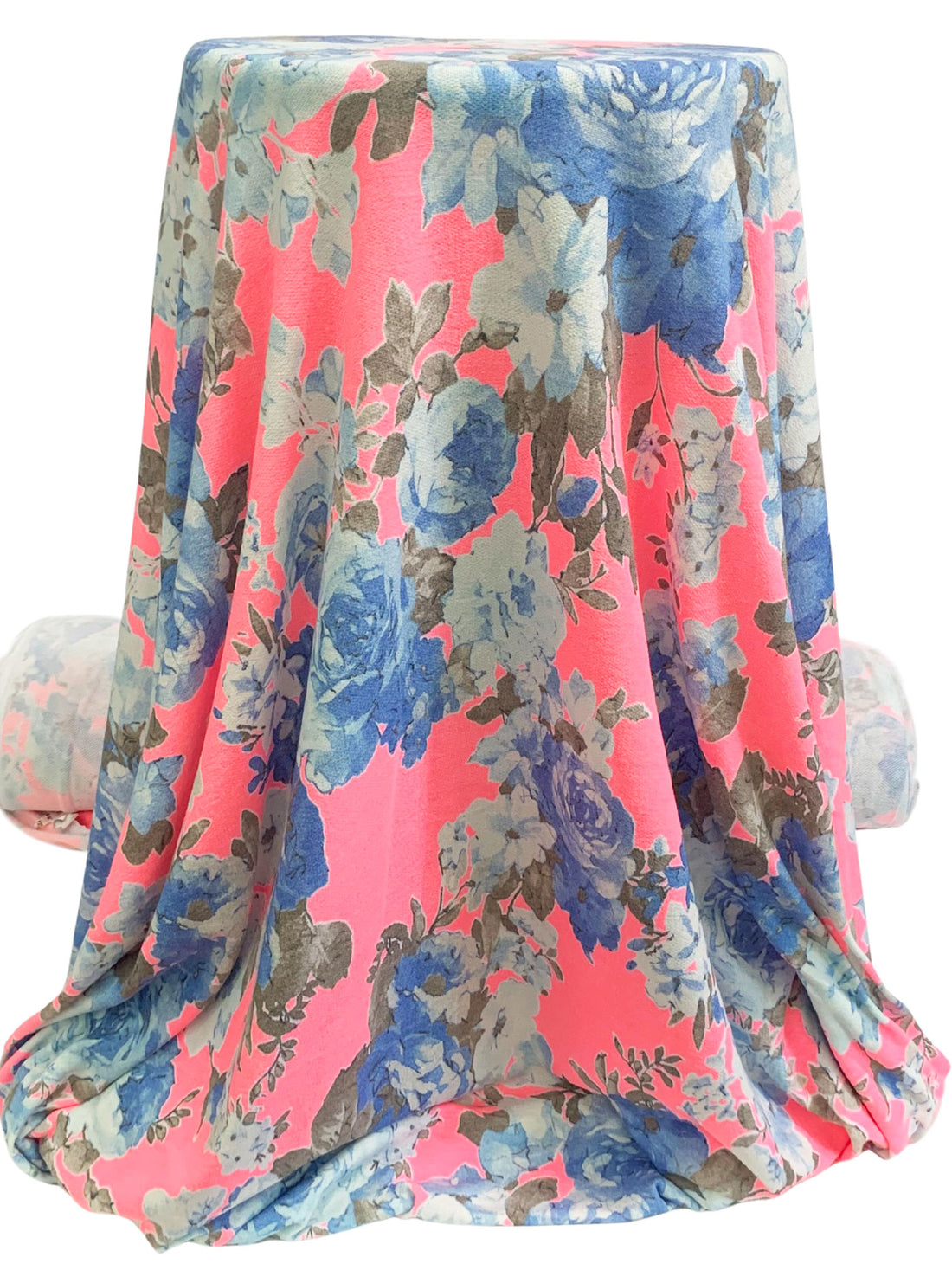 Highlighter Pink/Cyan Azure Blue/Coffee/Multi Polyester/Rayon/Lycra Floral Print French Terry Knit - 60W