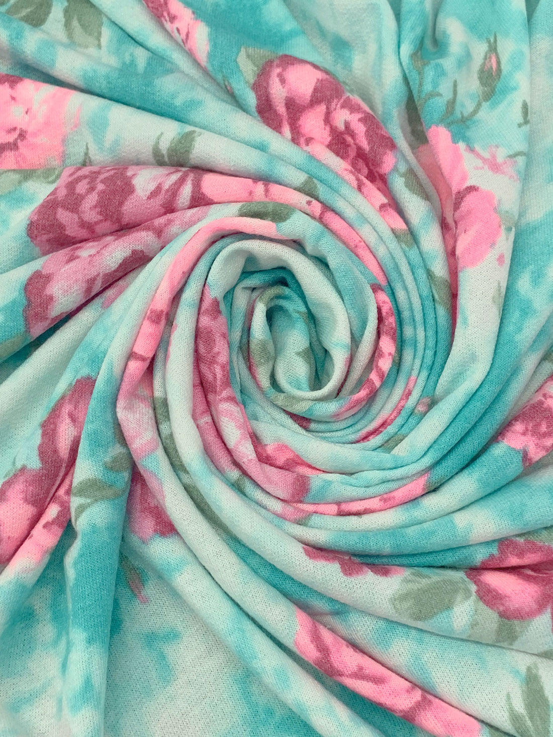 Tropical Jade/Bright Misty Rose/Off-White/Multi Polyester/Rayon/Lycra Floral Print French Terry Knit - 62W