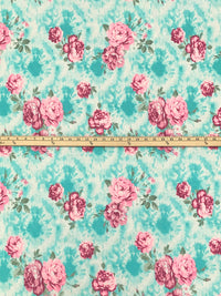 Tropical Jade/Bright Misty Rose/Off-White/Multi Polyester/Rayon/Lycra Floral Print French Terry Knit - 62W