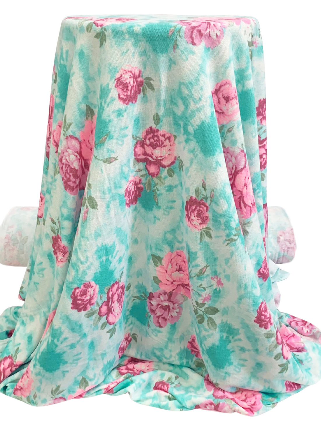 Tropical Jade/Bright Misty Rose/Off-White/Multi Polyester/Rayon/Lycra Floral Print French Terry Knit - 62W