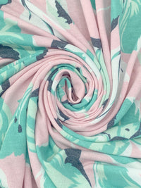 Pale Pink/Sea Green/Off-White/Multi Polyester/Rayon/Lycra Large Floral Print French Terry Knit - 58W
