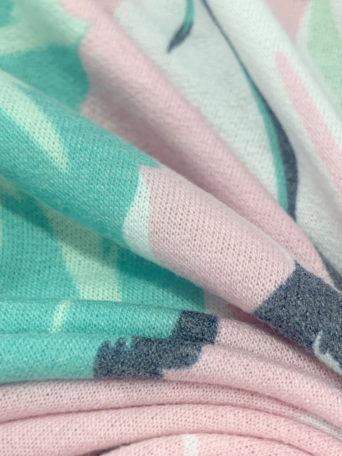 Pale Pink/Sea Green/Off-White/Multi Polyester/Rayon/Lycra Large Floral Print French Terry Knit - 58W