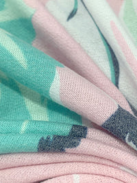 Pale Pink/Sea Green/Off-White/Multi Polyester/Rayon/Lycra Large Floral Print French Terry Knit - 58W