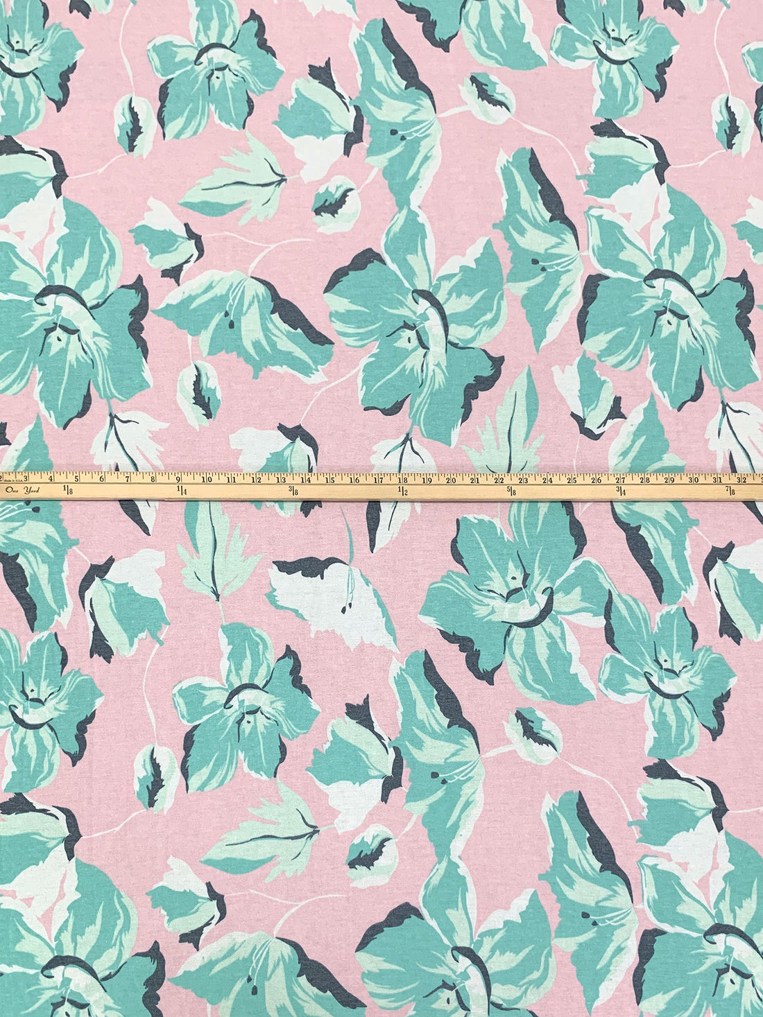 Pale Pink/Sea Green/Off-White/Multi Polyester/Rayon/Lycra Large Floral Print French Terry Knit - 58W