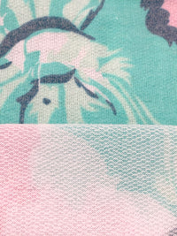 Pale Pink/Sea Green/Off-White/Multi Polyester/Rayon/Lycra Large Floral Print French Terry Knit - 58W