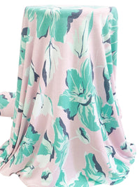 Pale Pink/Sea Green/Off-White/Multi Polyester/Rayon/Lycra Large Floral Print French Terry Knit - 58W