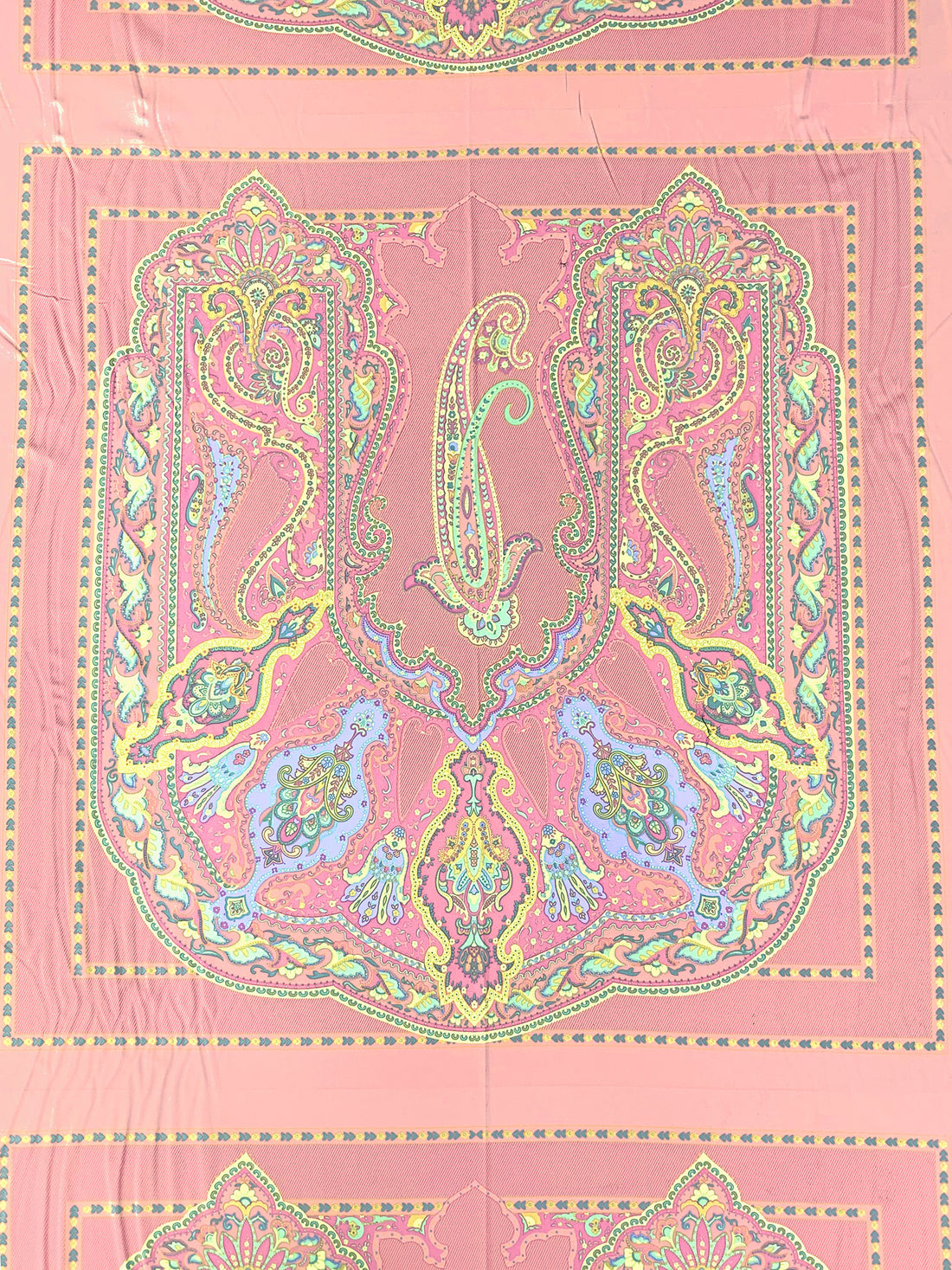SOLD BY THE PANEL ONLY - Melon/Light Lavender/Lemon/Multi Polyester/Lycra Ornate Royal Paisley Frame Print Smooth Jersey Knit - NY Designer - 40W