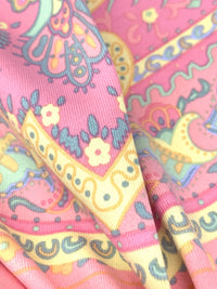 SOLD BY THE PANEL ONLY - Melon/Light Lavender/Lemon/Multi Polyester/Lycra Ornate Royal Paisley Frame Print Smooth Jersey Knit - NY Designer - 40W