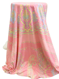 SOLD BY THE PANEL ONLY - Melon/Light Lavender/Lemon/Multi Polyester/Lycra Ornate Royal Paisley Frame Print Smooth Jersey Knit - NY Designer - 40W