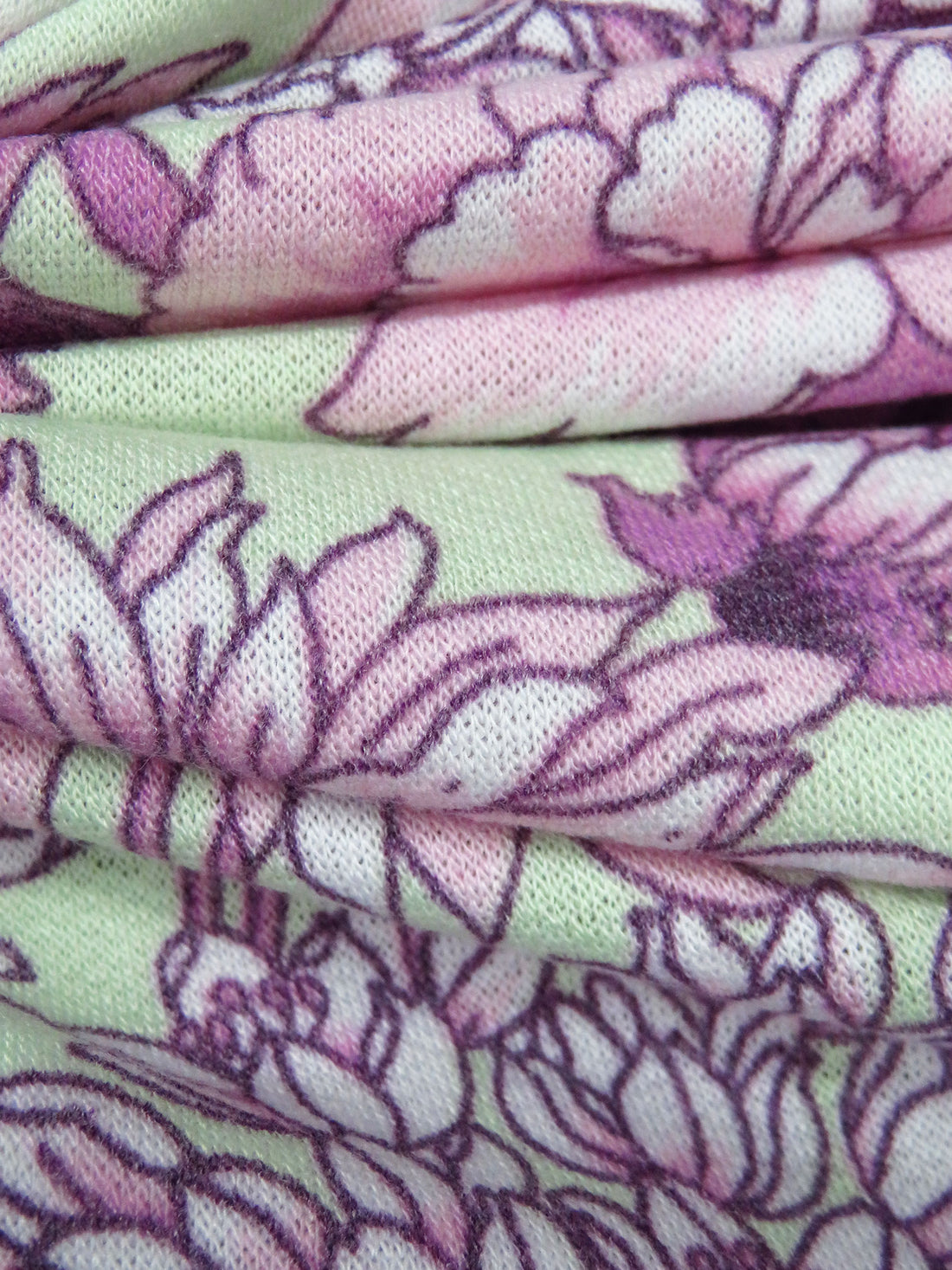 Light Key Lime/Rose Quartz/Pearly Purple/Multi Polyester/Rayon/Lycra Large Floral Print French Terry Knit 60W