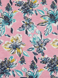 Flamingo Pink/Muted Midnight Navy/Light Sea Green/Multi Polyester/Rayon/Lycra Artistic Floral Print French Terry Knit 60W