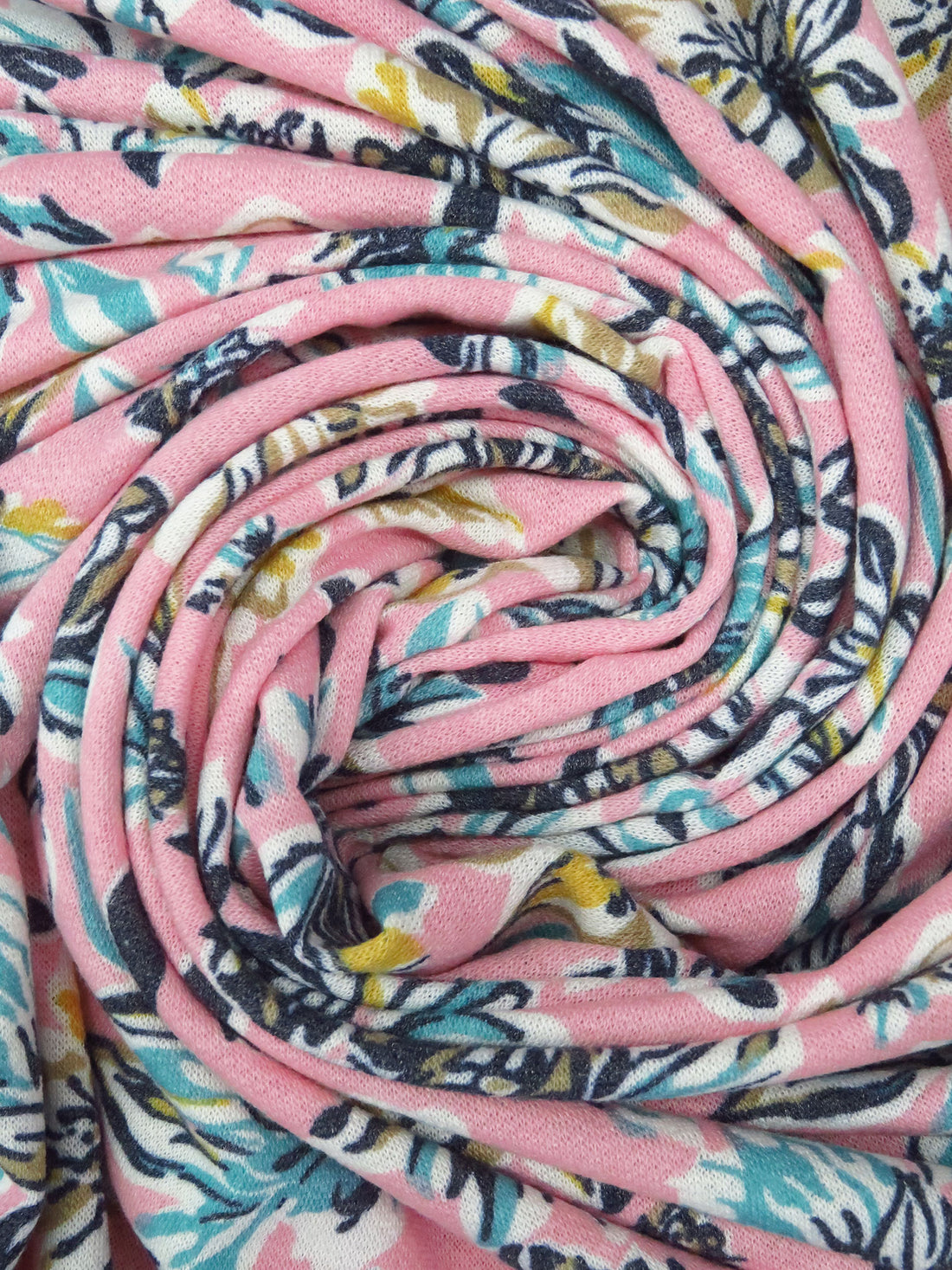 Flamingo Pink/Muted Midnight Navy/Light Sea Green/Multi Polyester/Rayon/Lycra Artistic Floral Print French Terry Knit 60W