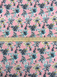Flamingo Pink/Muted Midnight Navy/Light Sea Green/Multi Polyester/Rayon/Lycra Artistic Floral Print French Terry Knit 60W