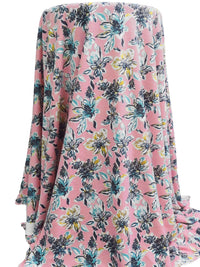 Flamingo Pink/Muted Midnight Navy/Light Sea Green/Multi Polyester/Rayon/Lycra Artistic Floral Print French Terry Knit 60W