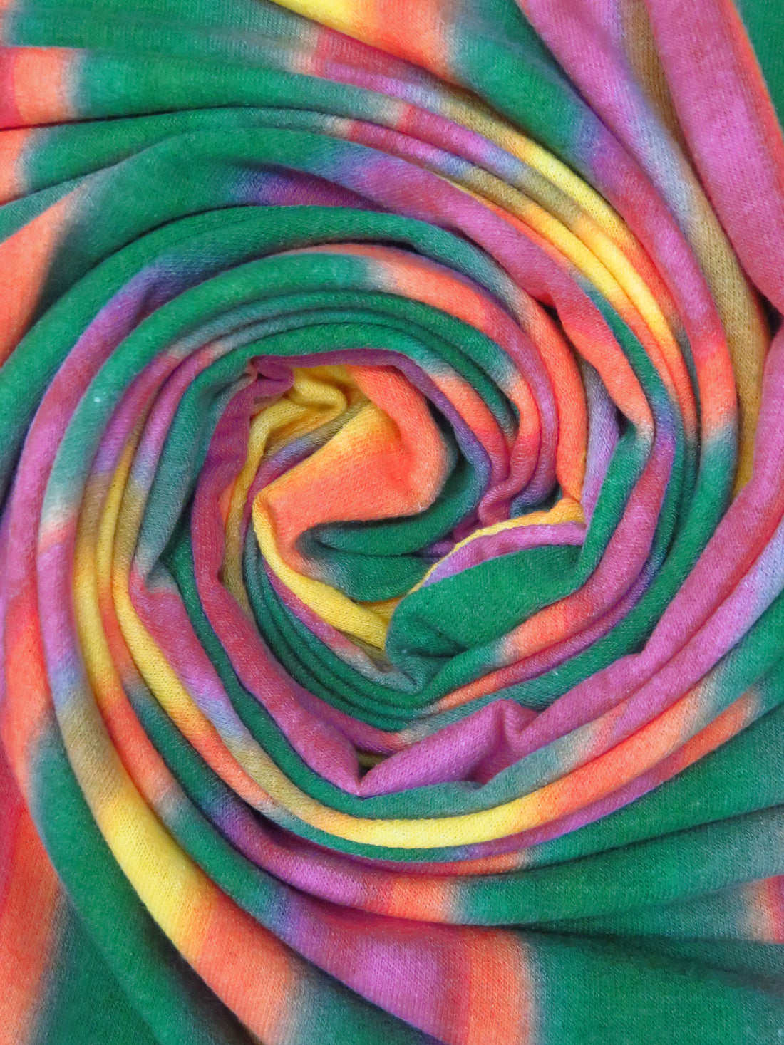 Dark Spring Green/Lemon/Orange Soda/Multi Polyester/Rayon/Lycra Watercolor Vertical Stripe Print French Terry Knit 60W