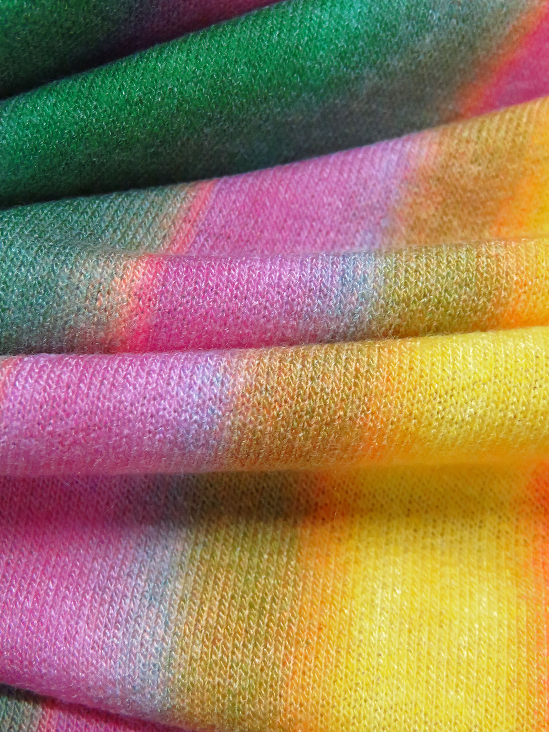 Dark Spring Green/Lemon/Orange Soda/Multi Polyester/Rayon/Lycra Watercolor Vertical Stripe Print French Terry Knit 60W