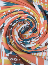 Salmon/Honey Grave/White/Multi Polyester/Rayon/Lycra Tribal Print French Terry Knit 58W