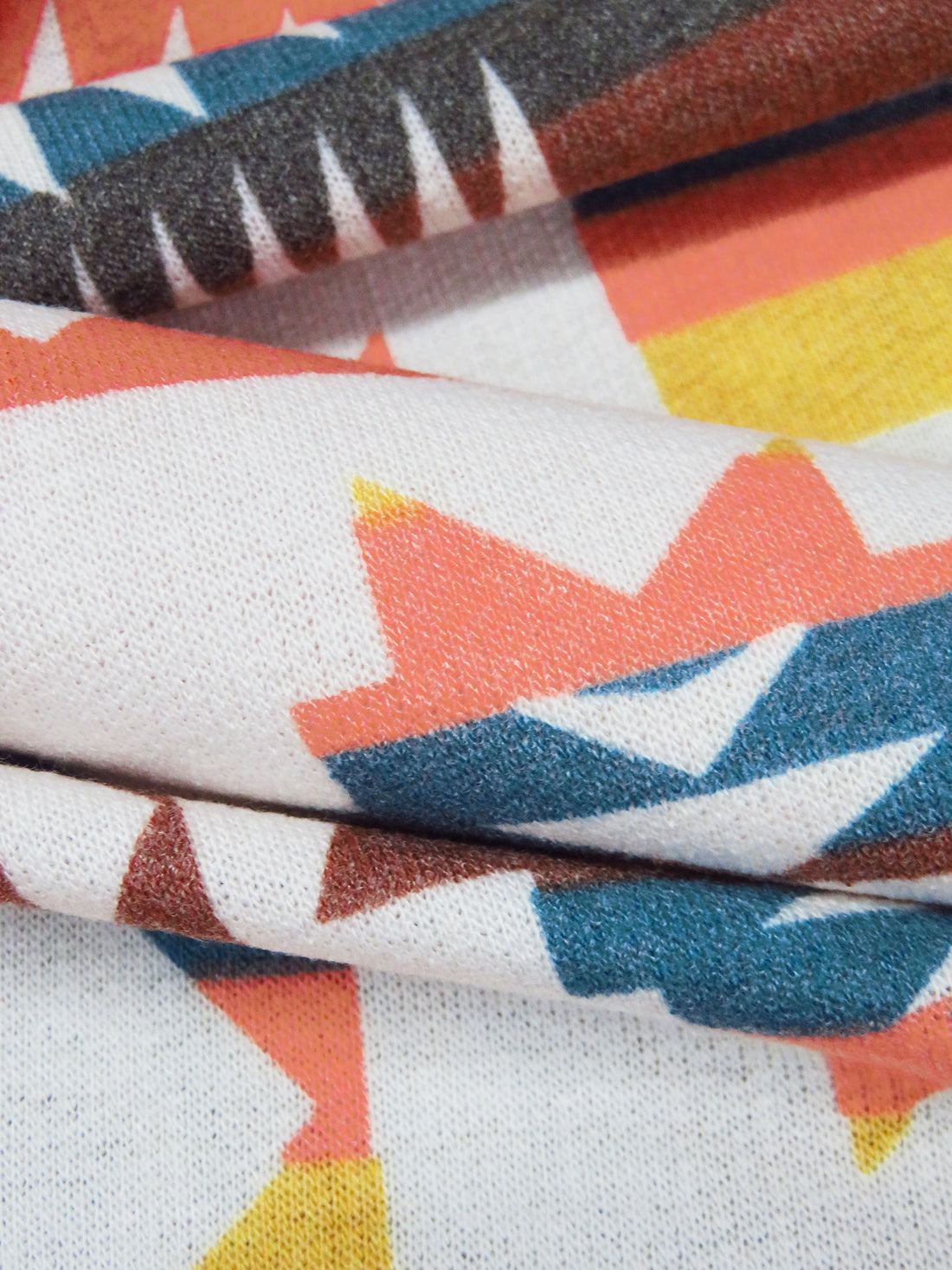 Salmon/Honey Grave/White/Multi Polyester/Rayon/Lycra Tribal Print French Terry Knit 58W