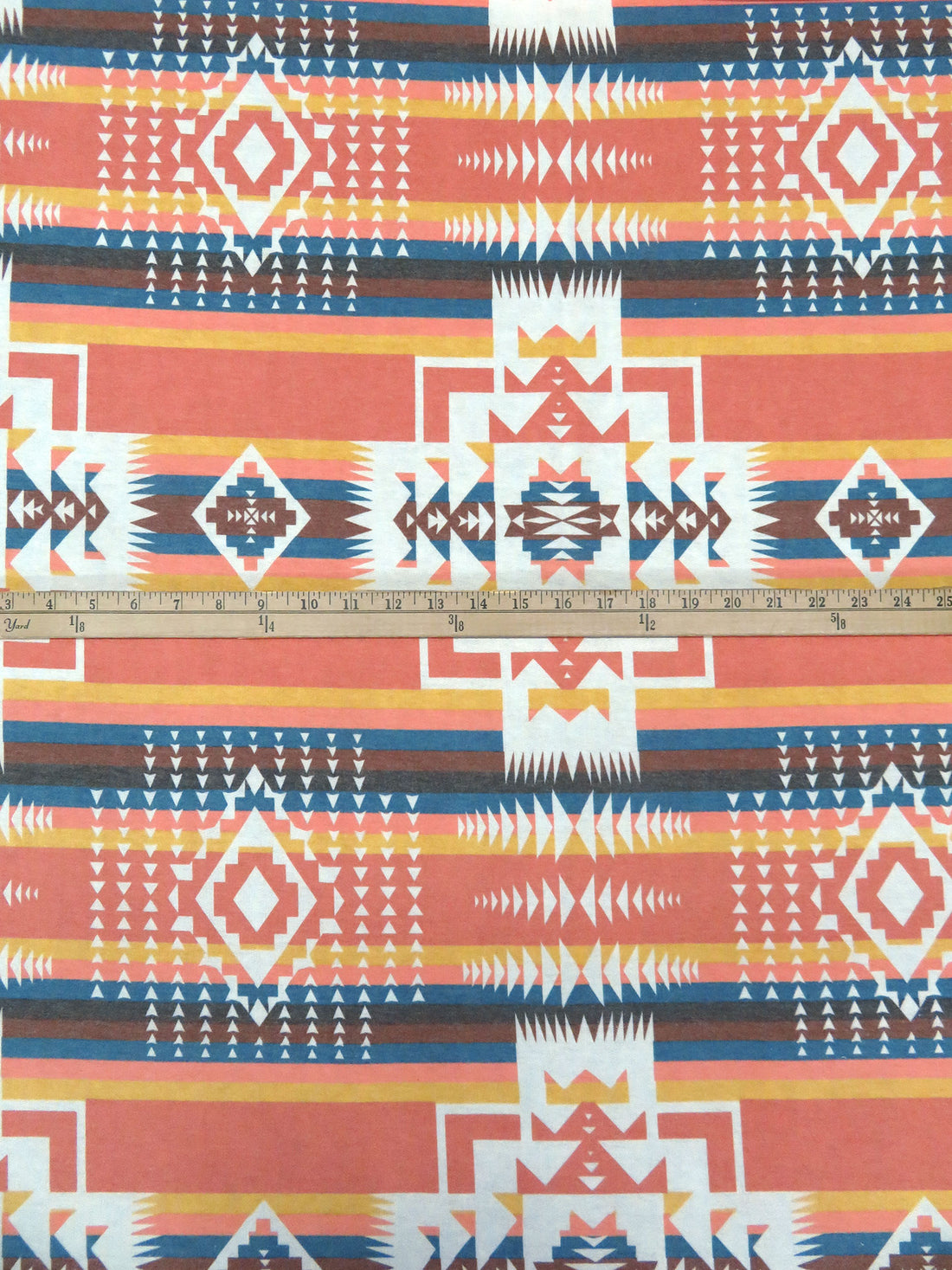 Salmon/Honey Grave/White/Multi Polyester/Rayon/Lycra Tribal Print French Terry Knit 58W