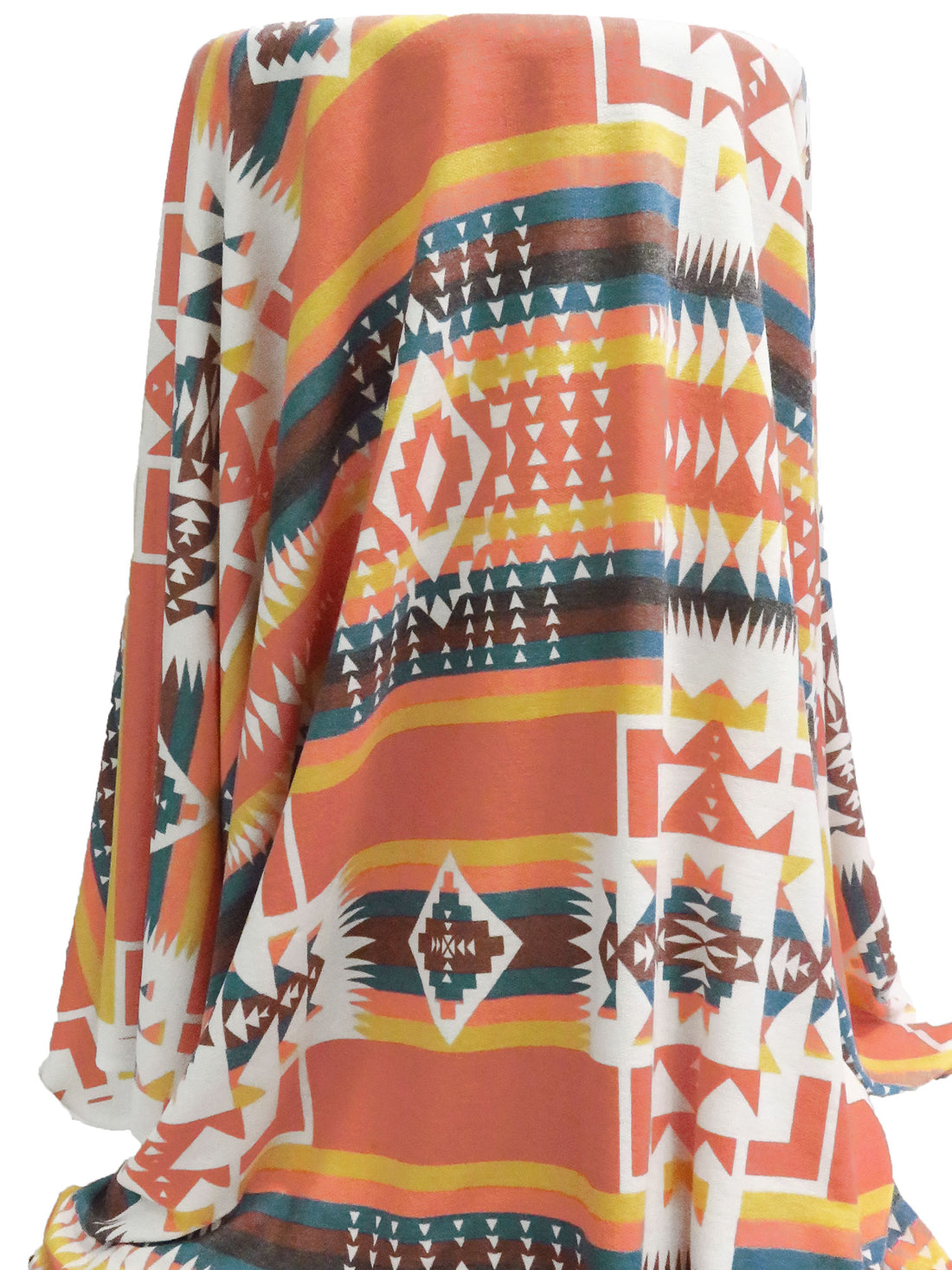 Salmon/Honey Grave/White/Multi Polyester/Rayon/Lycra Tribal Print French Terry Knit 58W